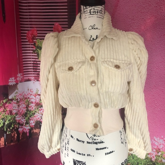Corduroy jacket sweater bomber pocket ivory cream button womens - Picture 10 of 11